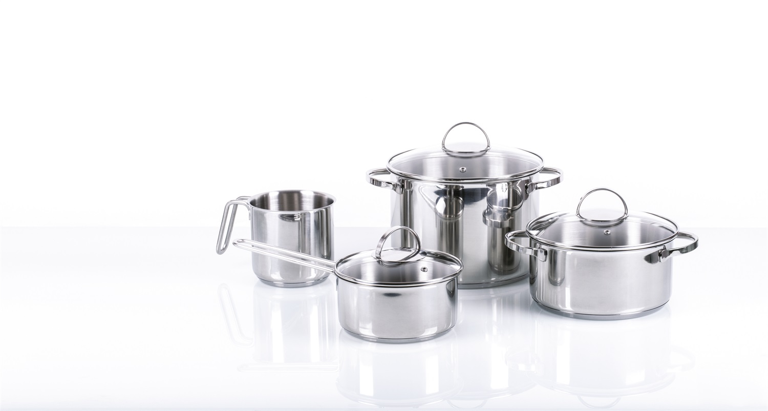 Moneta Allegro Batteria di Pentole 7 Pezzi in Acciaio Inox - Pentola 22cm, Casseruole 20cm e 16cm, Bollilatte 12cm, Coperchi 16-20-22cm