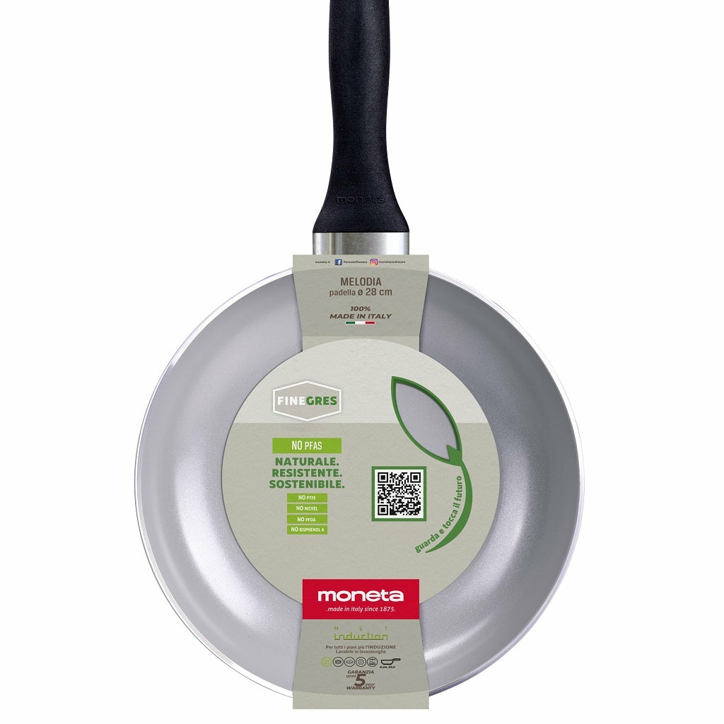 Moneta Melodia Padella Finegres 24 cm - Corpo in Alluminio Riciclato, Rivestimento Antiaderente Naturale, Privo di PTFE e Metalli Pesanti