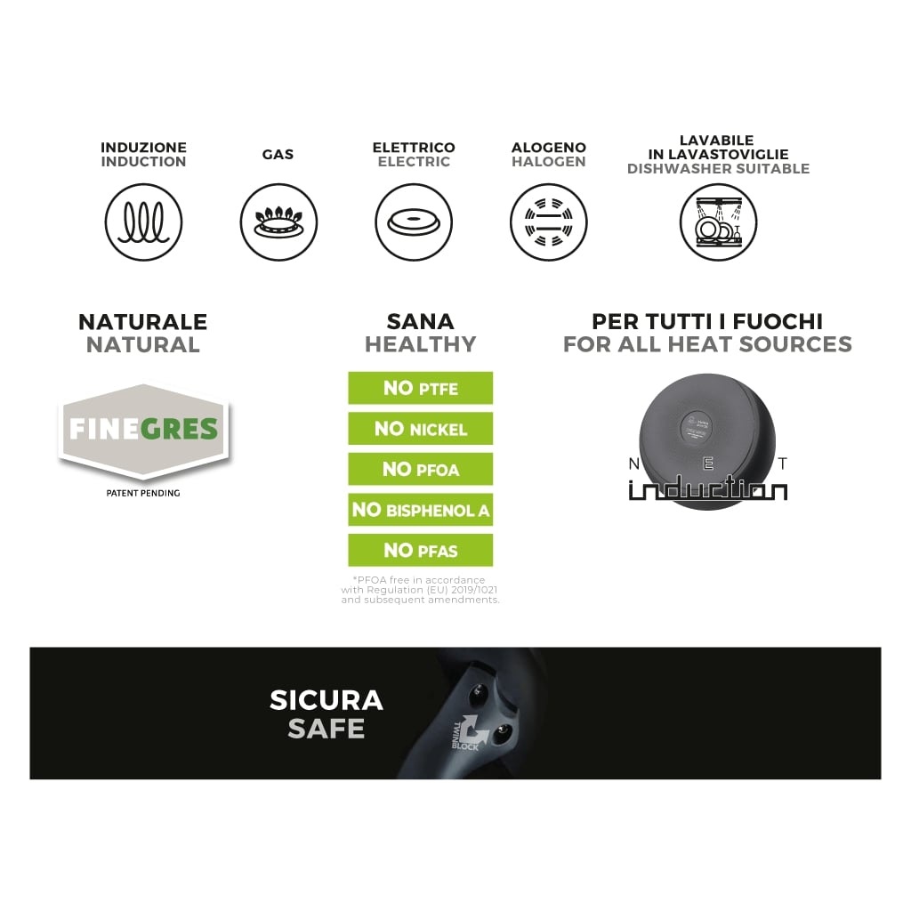 Moneta Melodia Finegres Minispace Padella 28 cm in Alluminio Riciclato con Rivestimento Antiaderente Naturale e Manico Removibile - Made in Italy