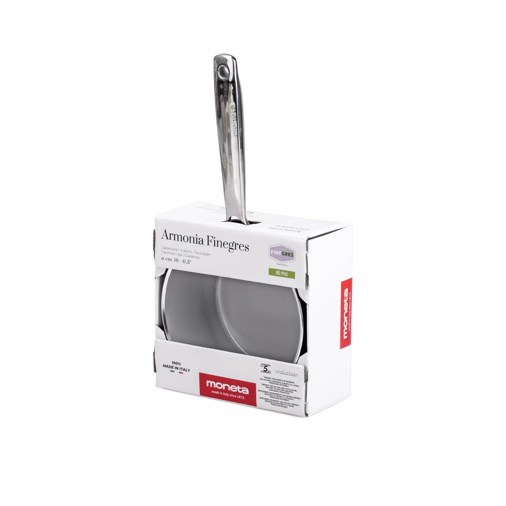 Moneta Armonia Finegres Casseruola 16 cm - Alluminio Forgiato, Rivestimento Naturale NO PFAS, Induzione, Made in Italy