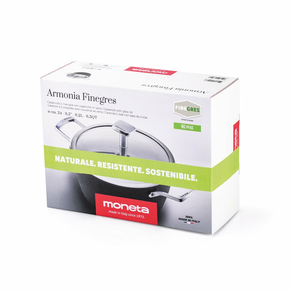 Moneta Armonia Finegres Tegame 28 cm con Coperchio - Rivestimento Naturale NO PFAS, Compatibile Induzione, 100% Made in Italy