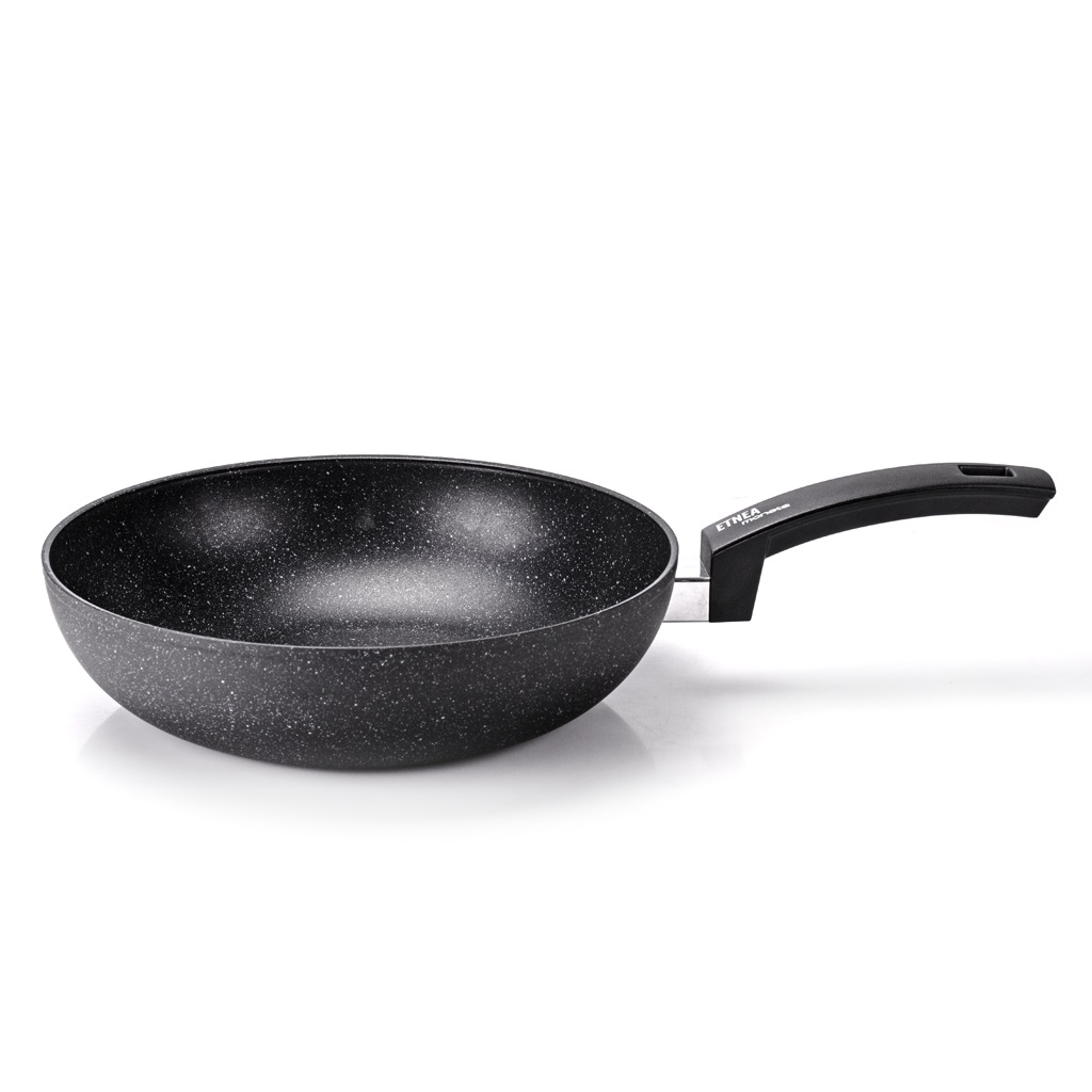 Moneta Etnea Evolution Wok 28 cm - Alluminio Forgiato, Rivestimento Artech Stone Ultra, Compatibile con Induzione, Gas, Elettrico e Alogeno, 100% Made in Italy