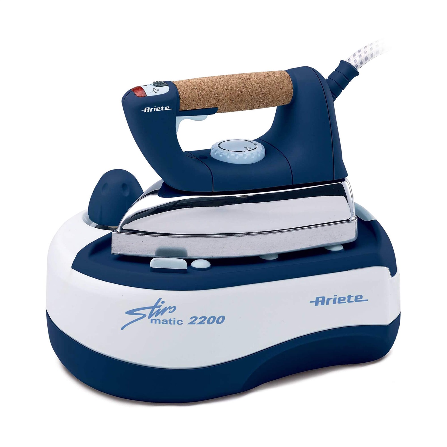 Ariete 6257 Stiromatic 2200 - Ferro da stiro a vapore professionale con Caldaia in Acciaio Inox, Piastra in Alluminio, Manico in Sughero e Vapore Continuo fino a 80 gr/min