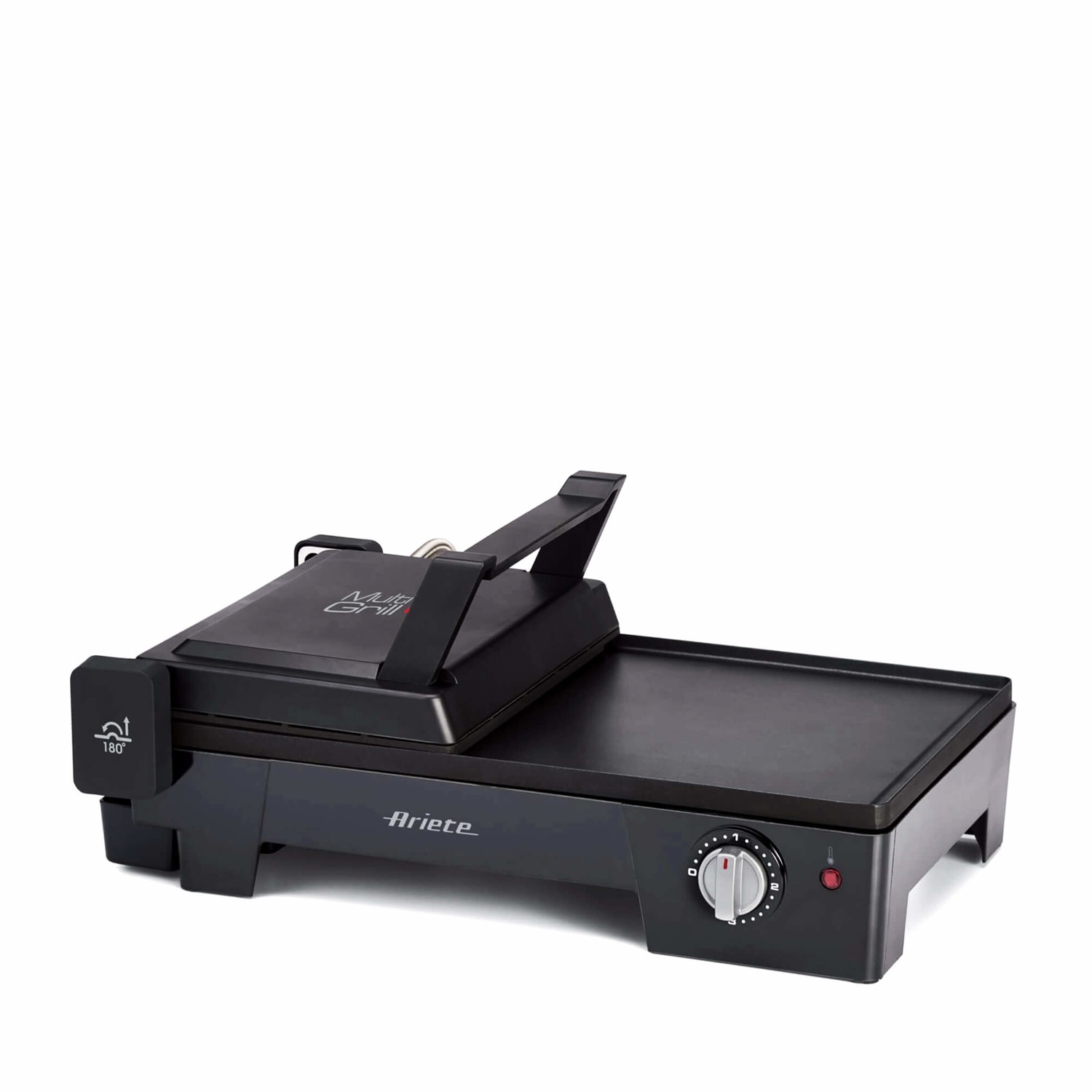 Ariete 1916 Multi Grill 3 in 1 - Griglia Elettrica, Barbecue, Piastra liscia e rigata, Apertura 180°, Termostato regolabile, 2400 Watt, Nero