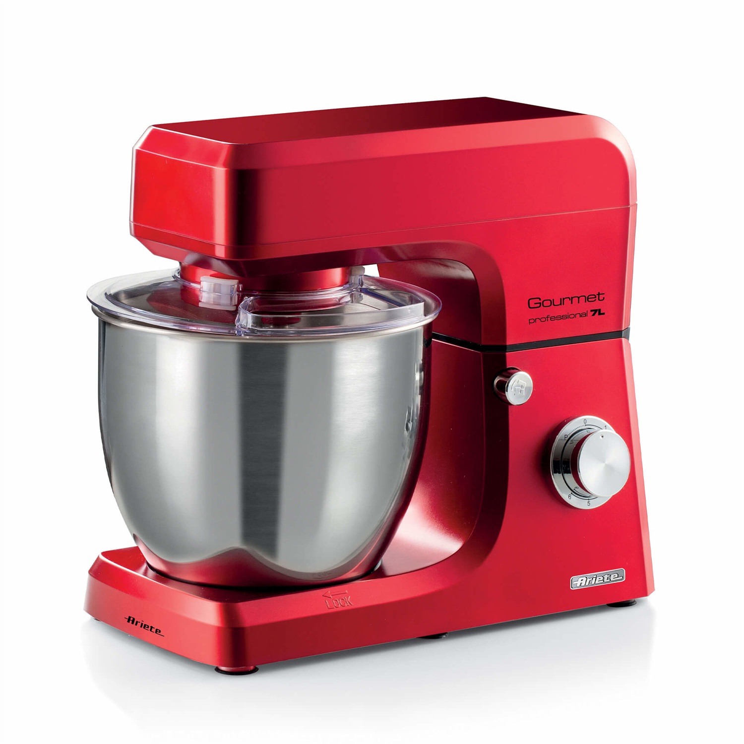Ariete 1598/01 Gourmet Professional 7L - Impastatrice Planetaria 1200 W, 3 Accessori, 6 Velocità, Funzione Pulse, Coperchio Paraschizzi, Rosso