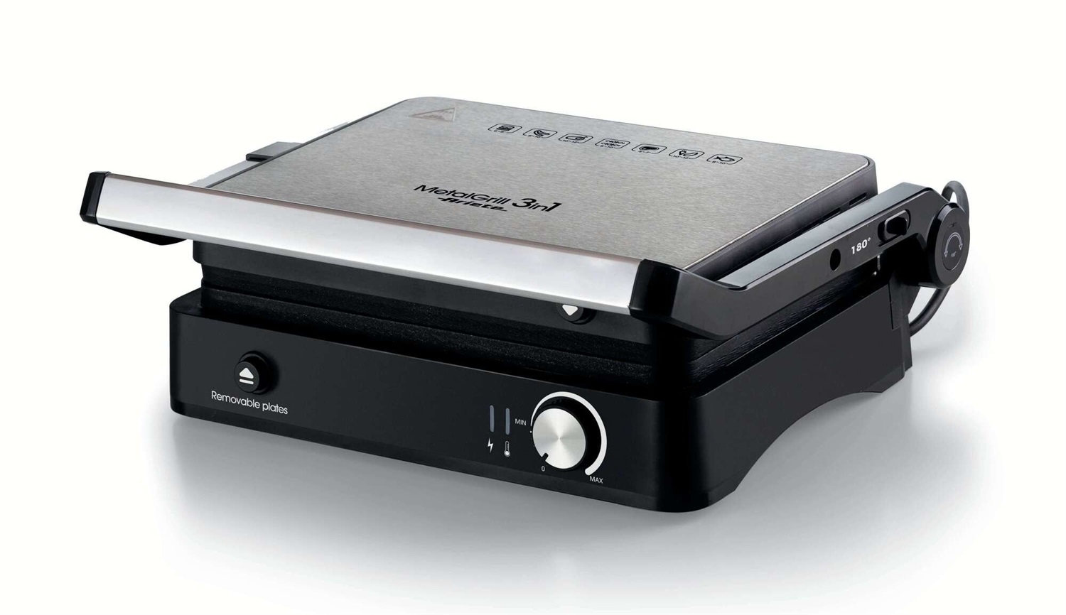 Ariete 1934 MetalGrill 3in1 - Griglia elettrica rettangolare 2000W con 3 modalità di cottura e piastre antiaderenti - Silver/Black