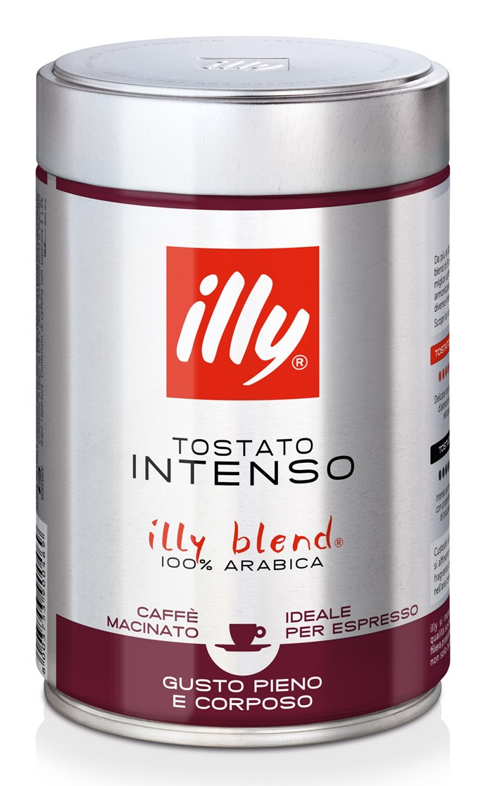 Illy Caffè Macinato per Espresso Tostato INTENSO - Barattolo da 250g - Blend 100% Arabica con Note di Cacao e Frutta Secca