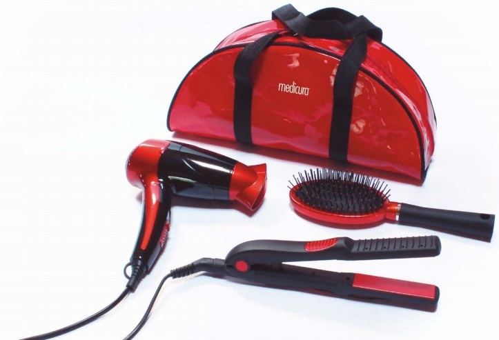 Ardes M350 Beauty Set per Capelli da Viaggio - Asciugacapelli Nero e Rosso, Piastra Ceramica e Spazzola Inclusi