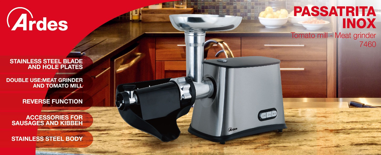 ARDES AR7460 Tritacarne e Passapomodoro Elettrico Professionale 500 W in Acciaio Inox con Funzione Reverse