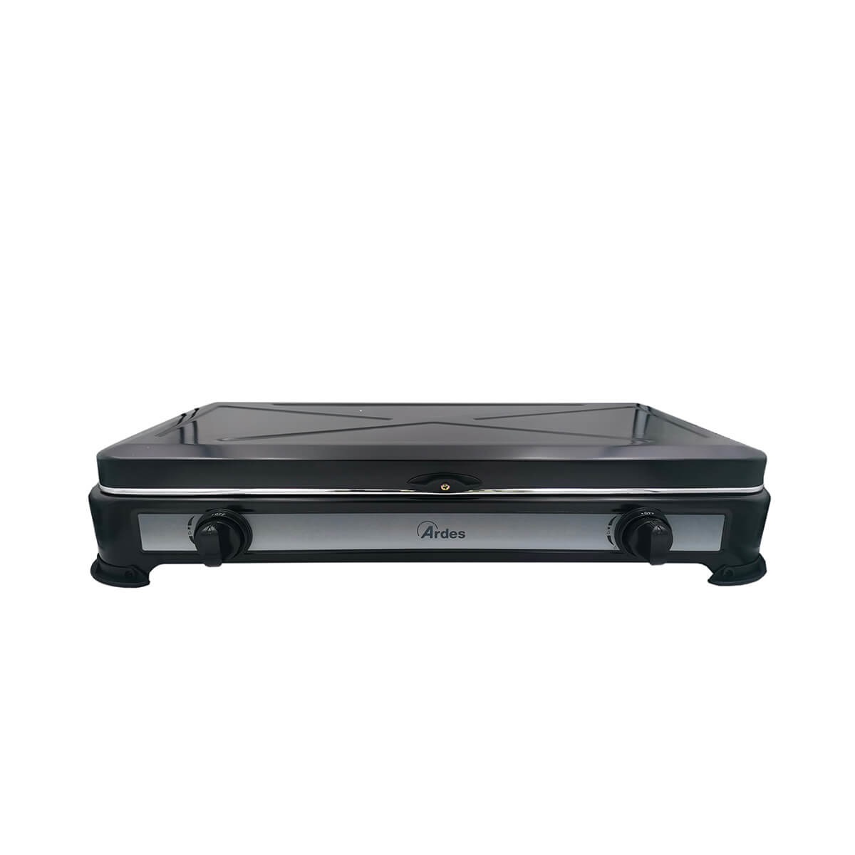 Ardes ODINO 2 (AR1FG02) - Fornello a Gas GPL 2 Fuochi Nero - Potenza 2200 W, Superficie Piana 59.5 cm, Con Coperchio