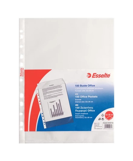 Esselte Buste Perforate Office in Polipropilene Antiriflesso 22x30 cm - Confezione da 100 pz