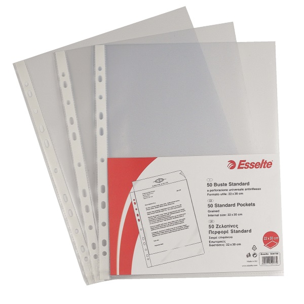 Esselte Buste Perforate Standard Antiriflesso 22x30 cm in Polipropilene - Confezione da 50 Pezzi