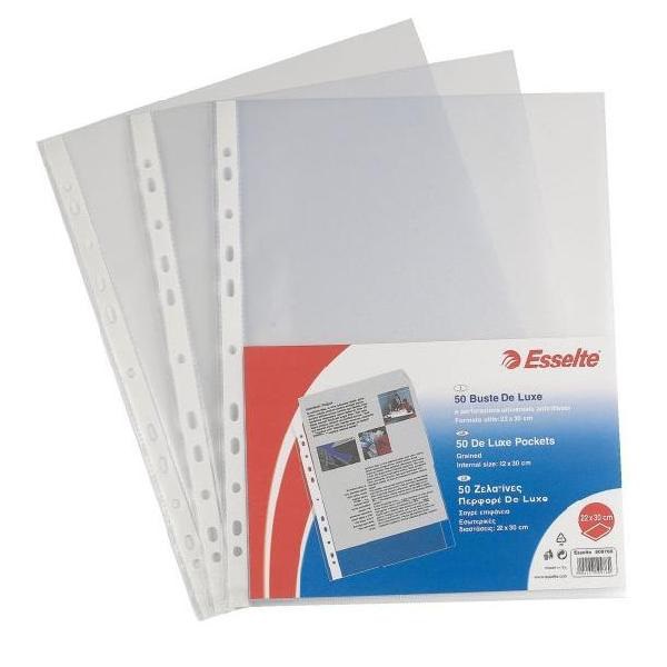 Esselte Buste Perforate Deluxe 22x30 cm in PP Antiriflesso - Confezione da 100 Buste