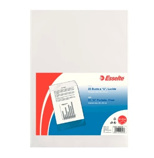 Esselte Buste a U Deluxe Trasparenti 23x33 cm - Confezione da 25 Pezzi in Polipropilene Lucido