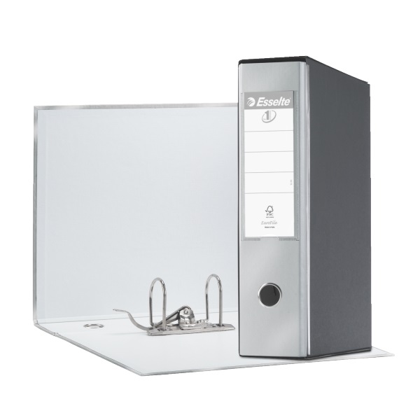 Esselte G53 Eurofile Registratore Grigio Metallizzato - Dorso 8 cm, Commerciale 23x30 cm, Meccanismo a Leva, Capacità Fino a 500 Fogli
