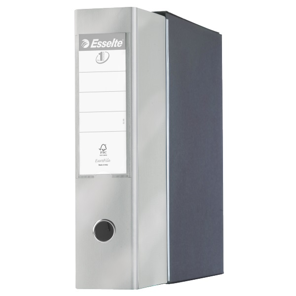 Esselte G53 Eurofile Registratore Grigio Metallizzato - Dorso 8 cm, Commerciale 23x30 cm, Meccanismo a Leva, Capacità Fino a 500 Fogli
