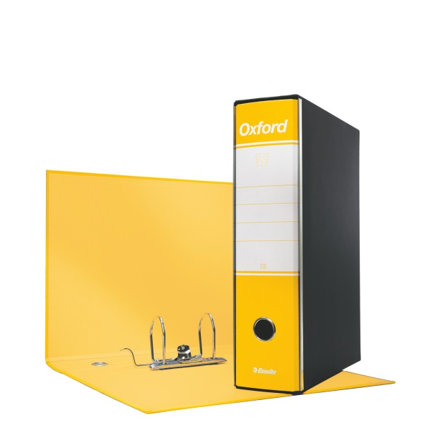 Esselte Registratore Oxford G83 - Giallo, Dorso 8 cm, Formato Commerciale 29,5x32 cm, Meccanismo a Leva