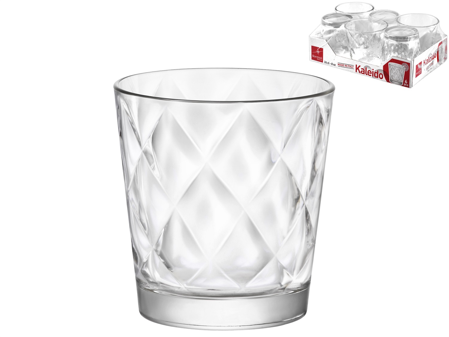 Bormioli Rocco Vassoio 6 Bicchieri Vetro Kaleido Acqua cl24