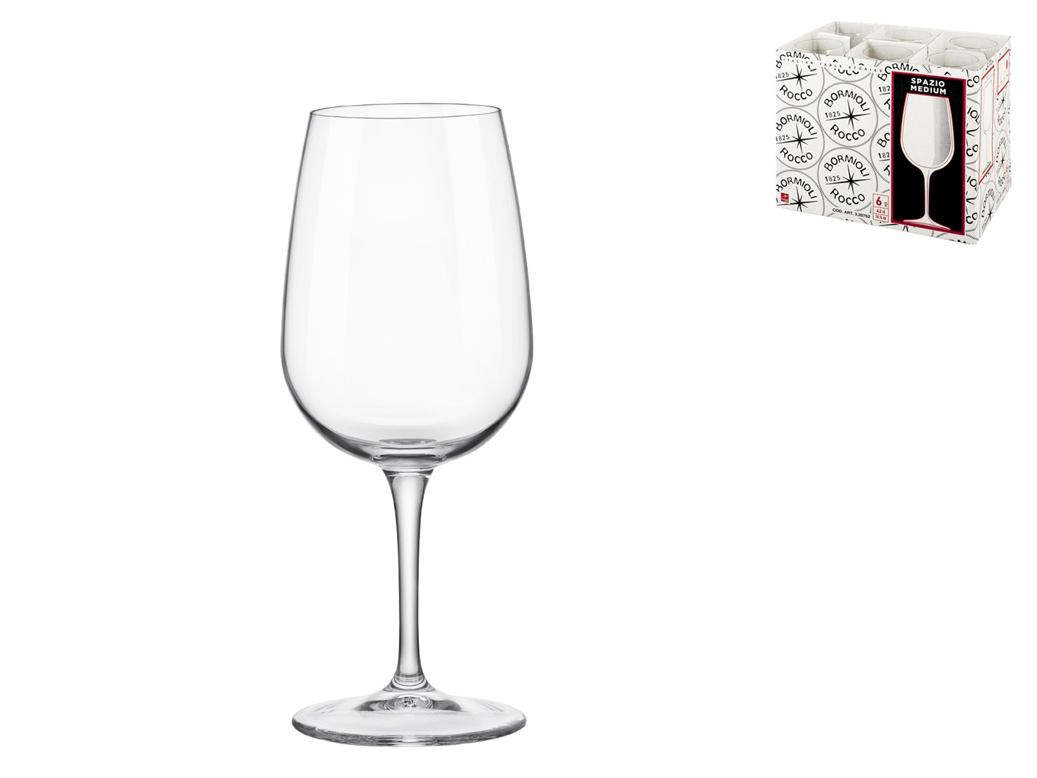 Bormioli Rocco Calice Spazio Medium in Vetro 40 cl - Set da 6 pezzi, Elegante e Pratico per Vini e Cocktail