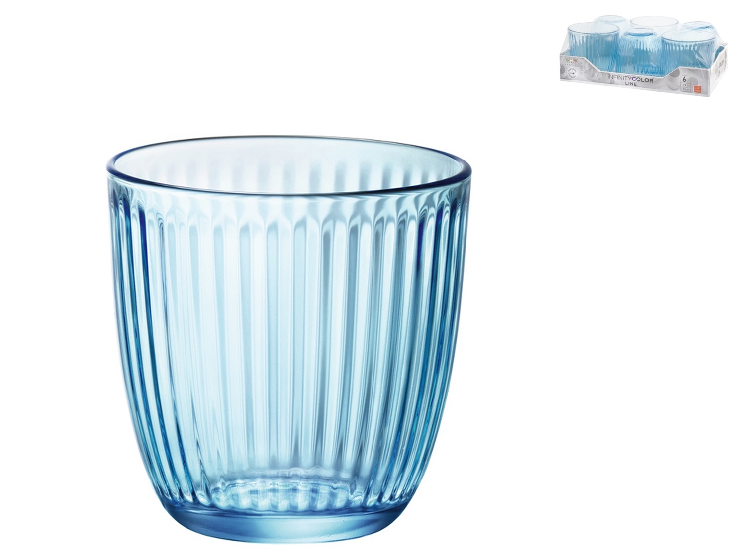 Bormioli Rocco Line Bicchiere per Acqua Blu 29 cl - Set da 6 Pezzi con Design Vintage