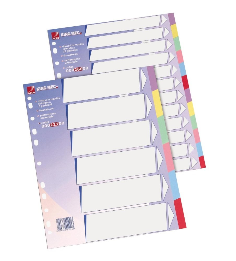 Rexel Separatore in Cartoncino Manilla 225 gr A4 con 6 Tasti Colorati e Indice Prestampato