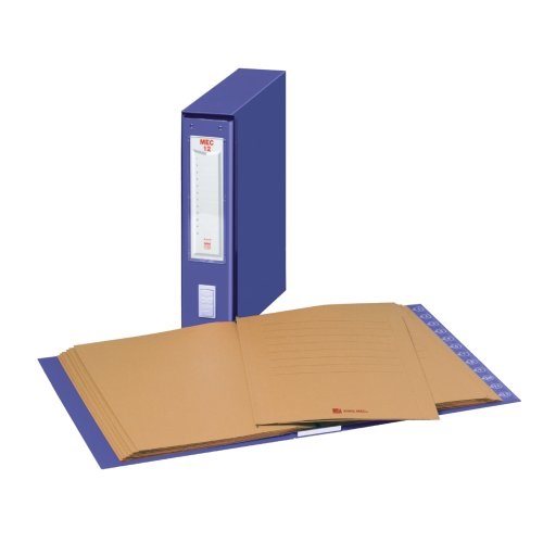 King Mec MEC 12 Classificatore Alfanumerico Blu con Custodia - Dorso 7 cm, 12 Cartelline a Tre Lembi, Facile Estrazione e Indici Adesivi