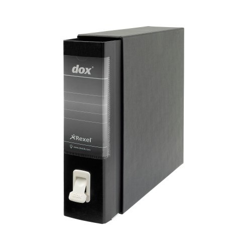 Rexel Dox 2 Registratore a Leva Nero - Dorso 8 cm, Formato Protocollo 23x34 cm, Design Ergonomico con Linguella di Estrazione