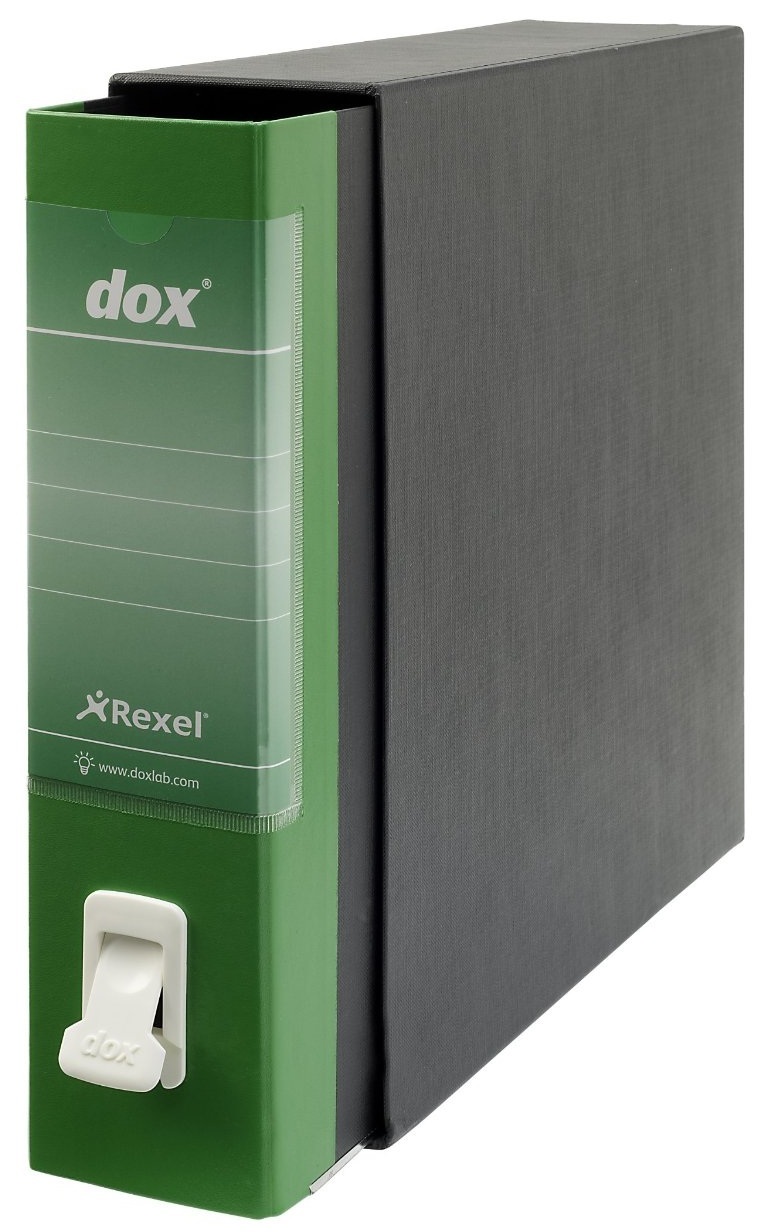 Rexel Esselte Dox 1 Raccoglitore a Leva Verde A4 Commerciale D8, Dimensioni 31.5x28.5x8 cm, Meccanismo in Acciaio Nichelato