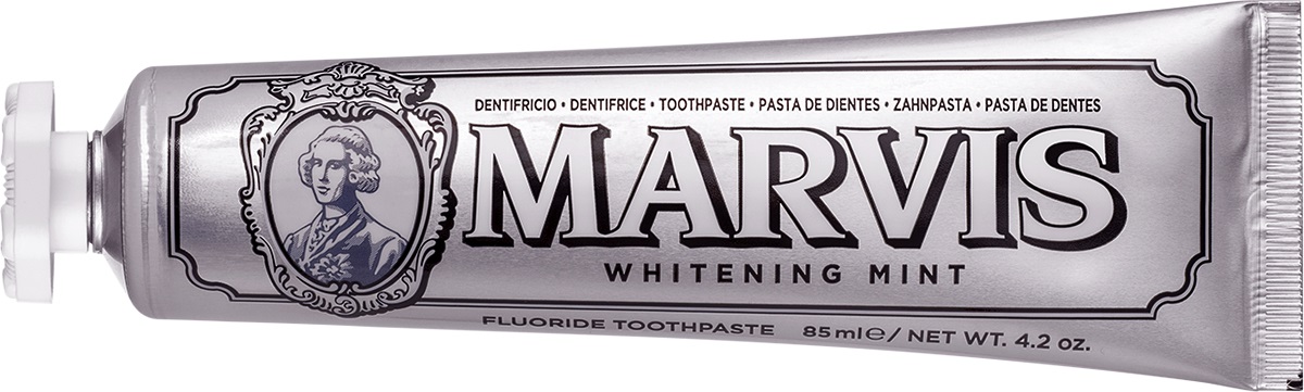 Marvis Whitening Mint Dentifricio Sbiancante 85 ml - Rimuove Placca e Macchie, Formula con Fluoro e Xilitolo