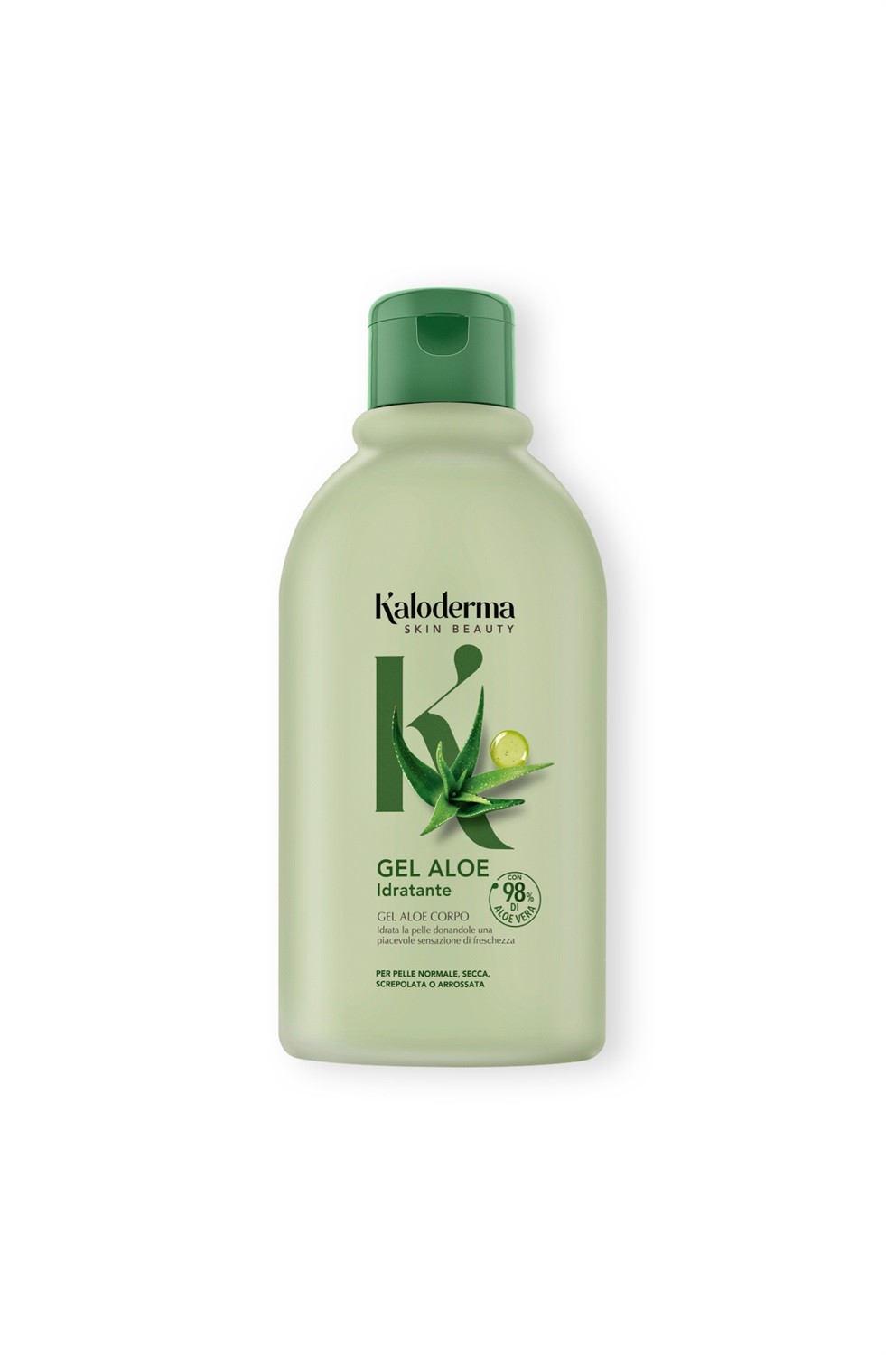 Kaloderma Gel Corpo Aloe Idratante 98% - 300 ml, Idratante ed Emolliente per Pelle Normale, Secca, Screpolata o Arrossata