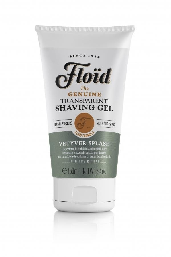 Floid The Genuine Transparent Shaving Gel Vetyver Splash 150 ml - Gel da barba non schiumogeno, idratante con glicerina