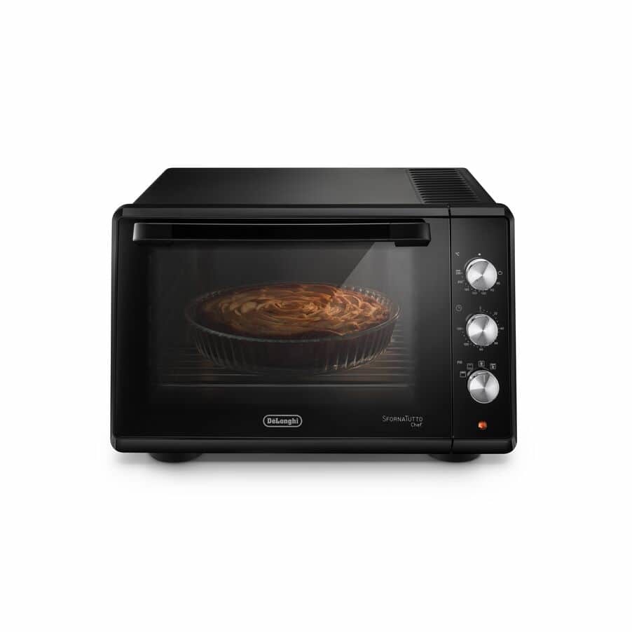 De'Longhi Sfornatutto Chef EO34302 Forno Elettrico Ventilato 2000W, Capacità 34L, 4 Modalità di Cottura, Porta Doppio Vetro, Timer 120', Nero
