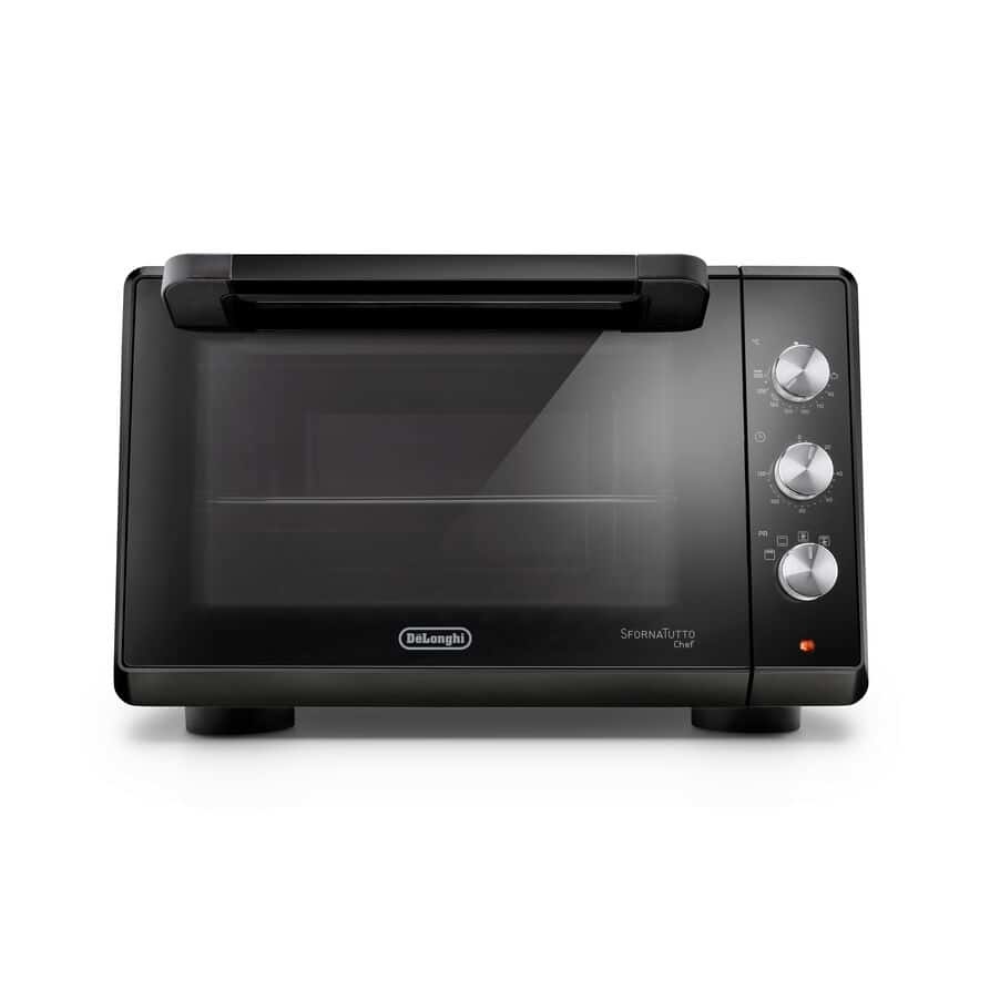 De'Longhi Sfornatutto Chef EO34302 Forno Elettrico Ventilato 2000W, Capacità 34L, 4 Modalità di Cottura, Porta Doppio Vetro, Timer 120', Nero