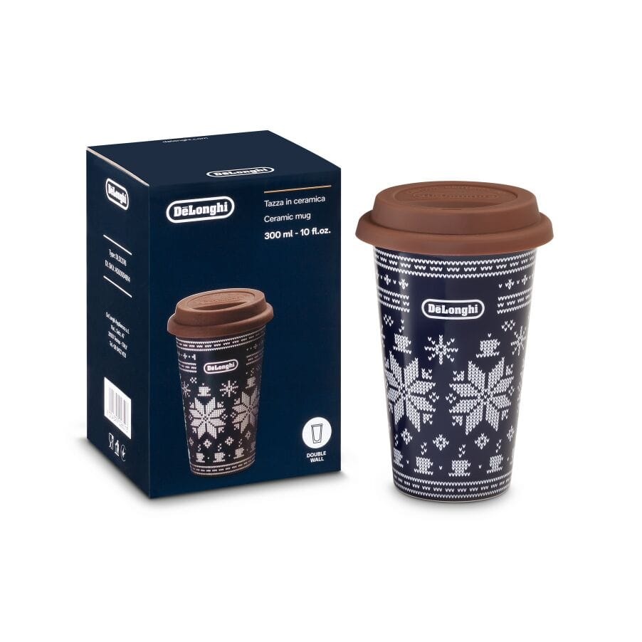 De'Longhi DLSC076 Tazza Termica 300 ml in Ceramica a Doppia Parete con Tappo Antiscivolo per Drink Caldi e Freddi