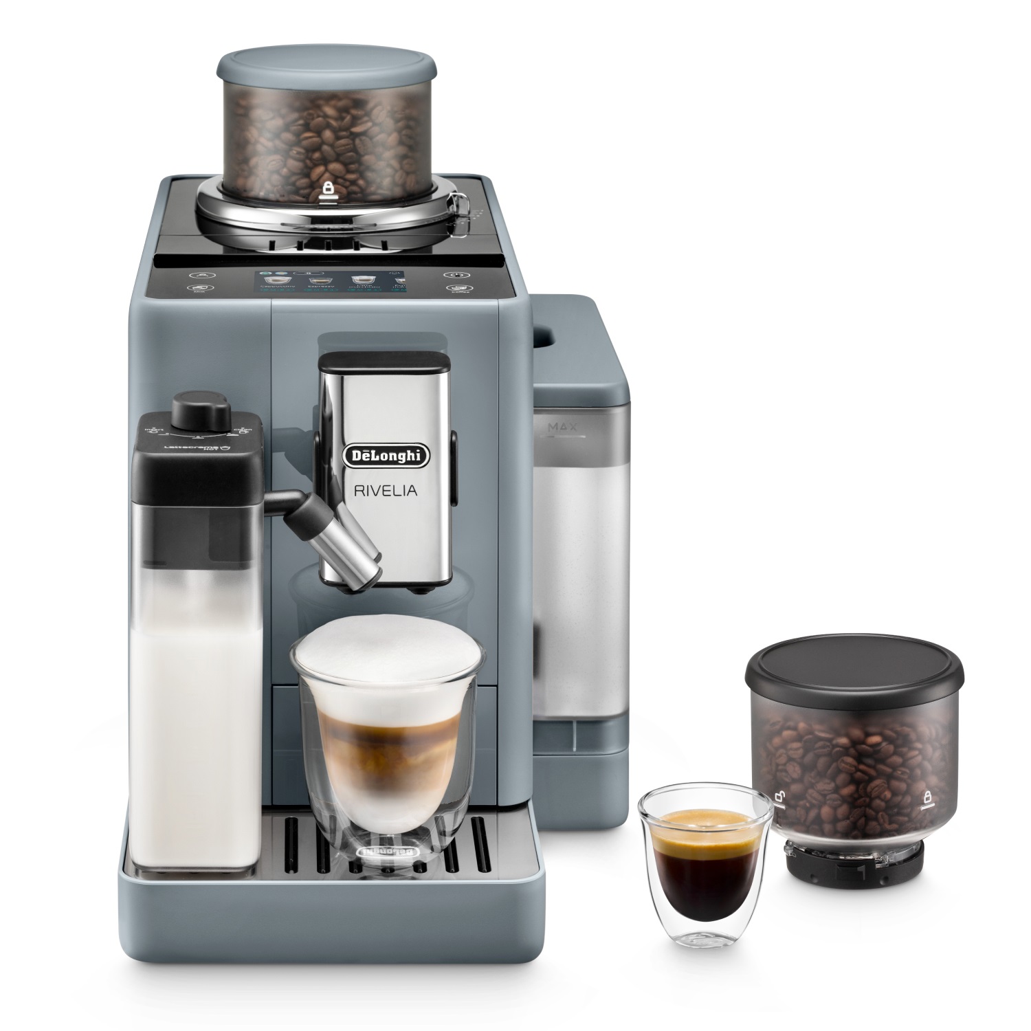 De'Longhi Rivelia EXAM440.55.G Macchina da caffè automatica Grigio, 1,4 L, 1450 W, Macinatore integrato, Tecnologia LatteCrema