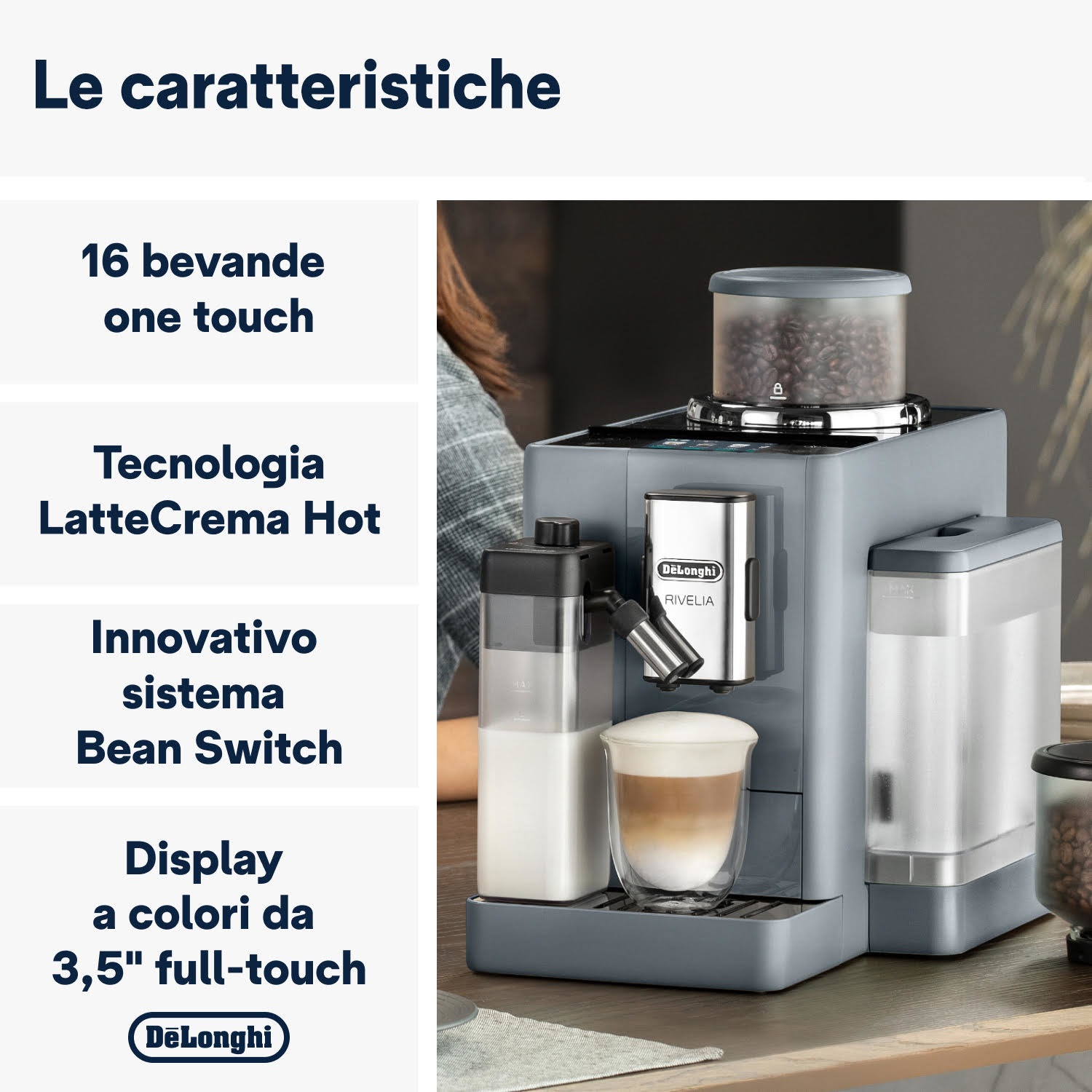 De'Longhi Rivelia EXAM440.55.G Macchina da caffè automatica Grigio, 1,4 L, 1450 W, Macinatore integrato, Tecnologia LatteCrema