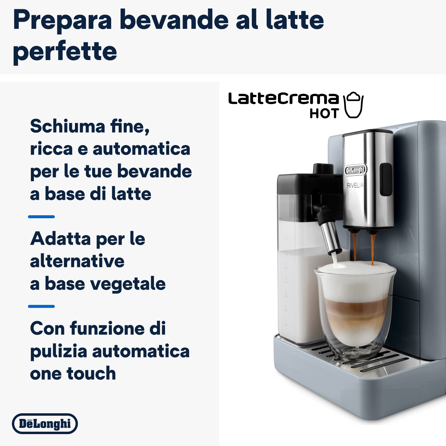 De'Longhi Rivelia EXAM440.55.G Macchina da caffè automatica Grigio, 1,4 L, 1450 W, Macinatore integrato, Tecnologia LatteCrema