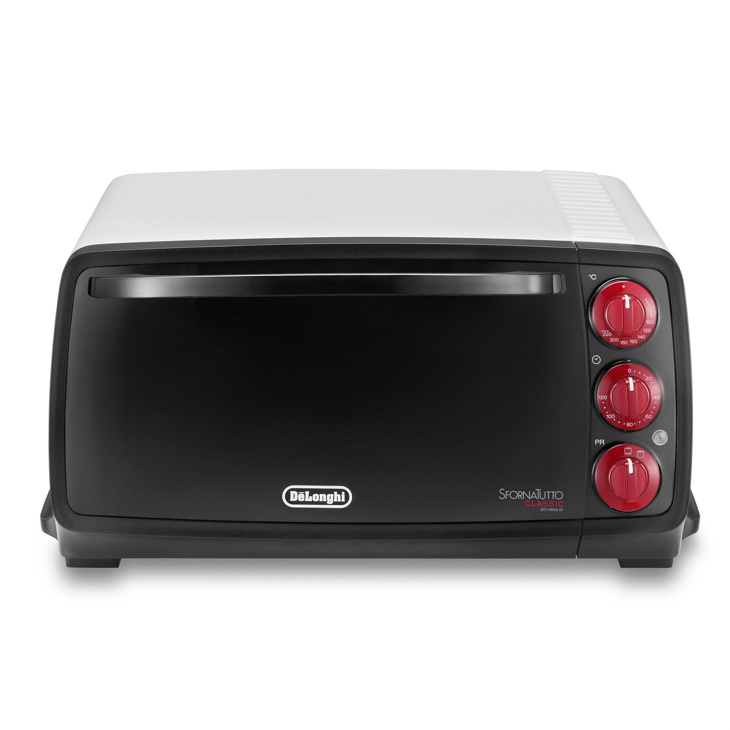 De'Longhi EO 14552.W Fornetto Elettrico con Tostapane, Capacità 14 L, Potenza 800 W, Colore Nero e Bianco, Funzioni Grill e Mantenimento in Caldo