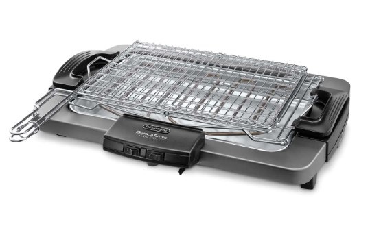 De'Longhi BQ 80.X Barbecue Elettrico da Tavolo Grigio 2450W con Doppia Griglia Girevole e Piastra Antiaderente