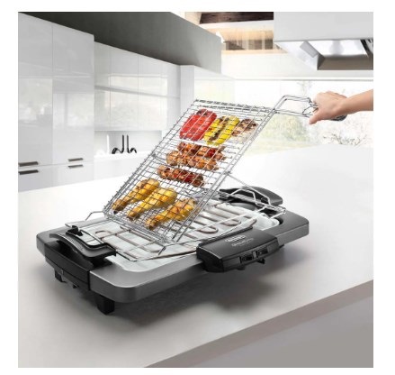 De'Longhi BQ 80.X Barbecue Elettrico da Tavolo Grigio 2450W con Doppia Griglia Girevole e Piastra Antiaderente