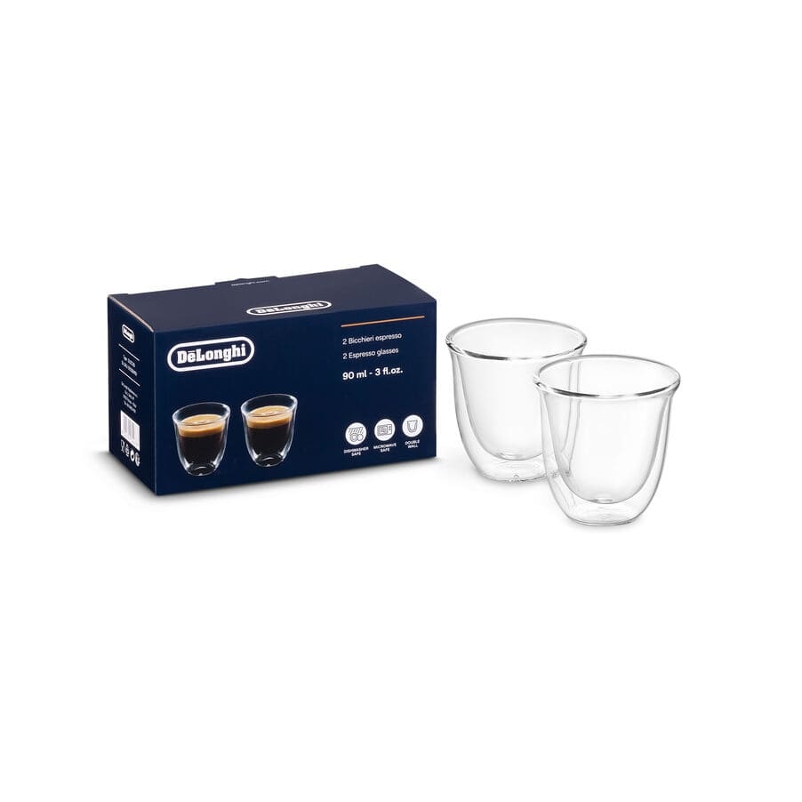 De'Longhi Bicchieri da Espresso Trasparenti in Vetro - 2 pz, Capacità 60 ml, Doppia Parete Termica