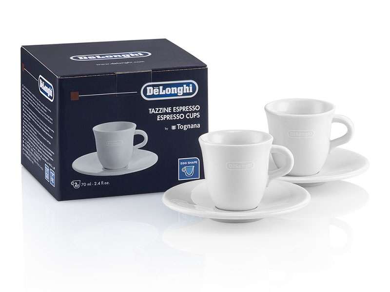 De’Longhi DLSC308 Set di 2 Tazzine in Porcellana da 70 ml con Piattini - Lavabili in Lavastoviglie, Made in Italy