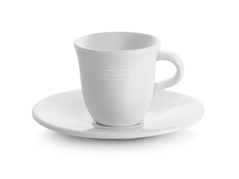 De’Longhi DLSC308 Set di 2 Tazzine in Porcellana da 70 ml con Piattini - Lavabili in Lavastoviglie, Made in Italy