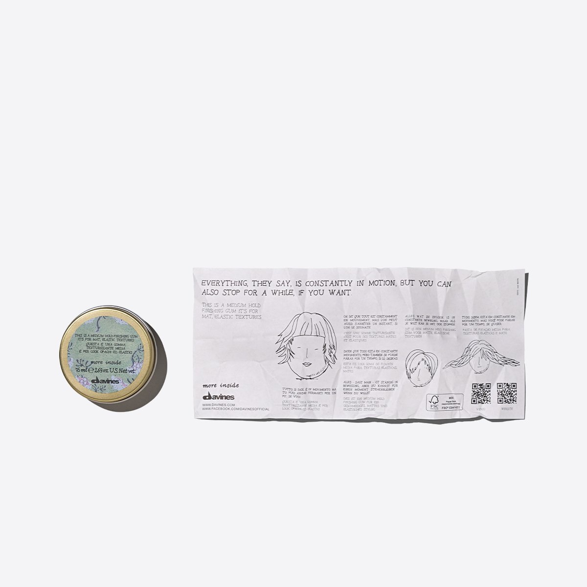 Davines More Inside Medium Hold Finishing Gum 75 ml - Gomma Modellante e Texturizzante per Capelli con Finish Opaco e Tenuta Media