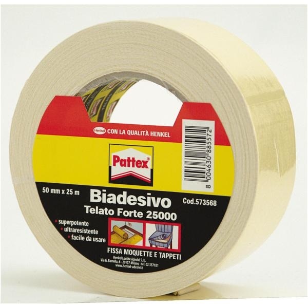 Pattex 25000 Nastro Biadesivo Telato Forte Universale 50mm x 25m - Elevata Qualità con Supporto in Garza di Cotone