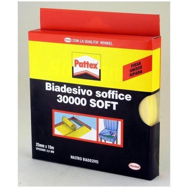 Pattex Nastro Biadesivo 30000 Soft 25mm x 10m - Alta Tenuta, Resistente all'Umidità e ai Raggi UV