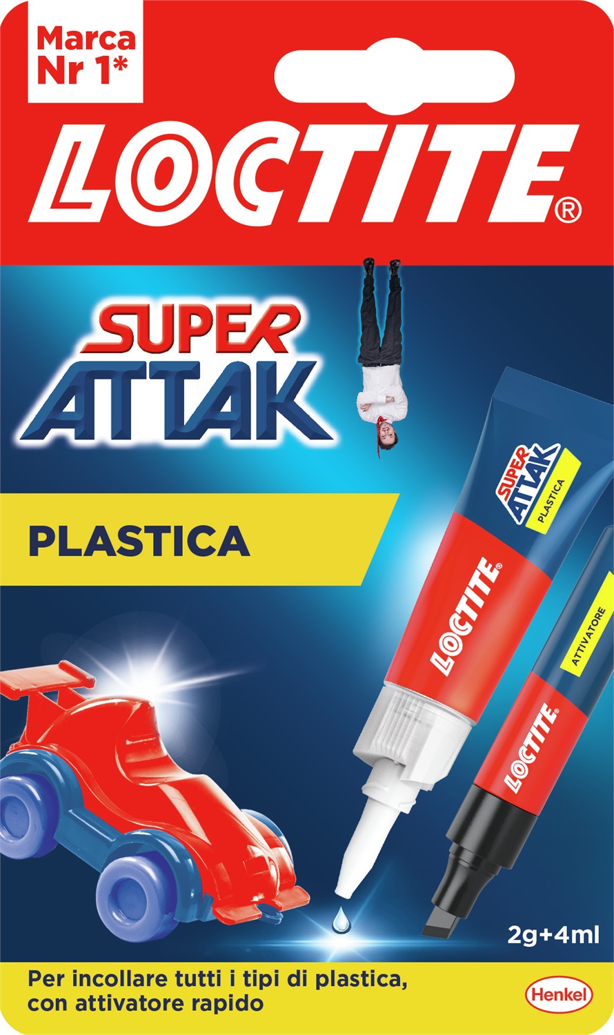 Loctite Colla Super Attak Plastica 2g 4ml - Adesivo Liquido e Attivatore in Penna per Plastiche Domestiche - Trasparente