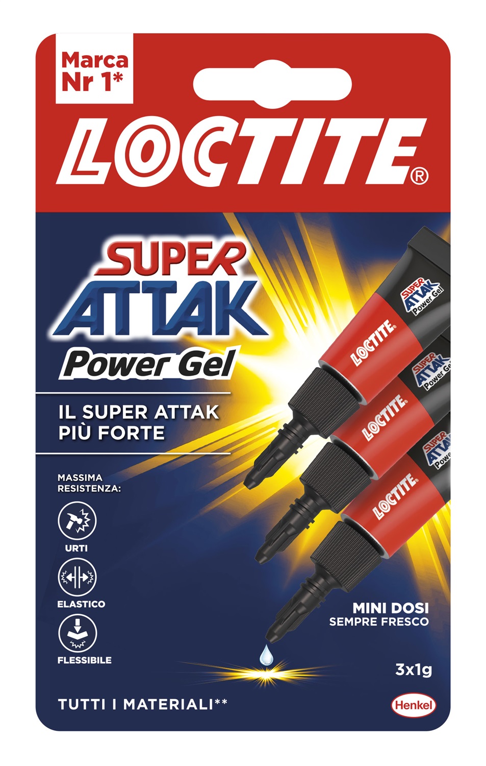 Loctite Super Attak Power Gel Mini - Colla Istantanea Trasparente per Materiali Flessibili, Blister da 3x1g