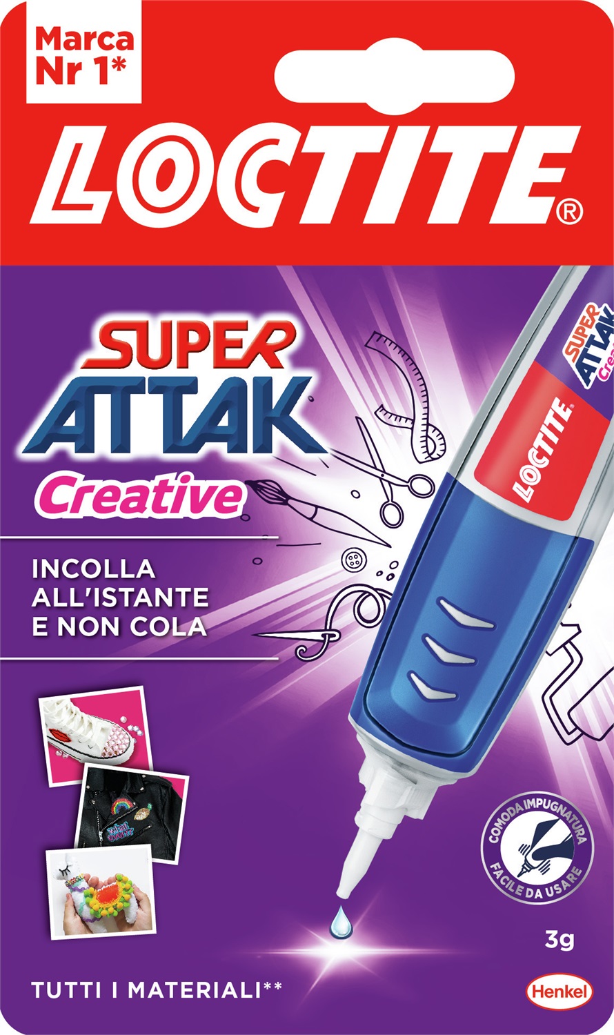 Loctite Super Attak Creative 3g - Colla Liquida Trasparente con Applicatore a Penna, Adesivo Gel Istantaneo per Dosaggio Preciso e Superfici Verticali