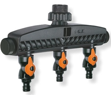 Provence Outillage Distributore Multi Uscita per Rubinetti - 5 Prese Regolabili, Attacco 3/4, 3 Rubinetti a Sfera